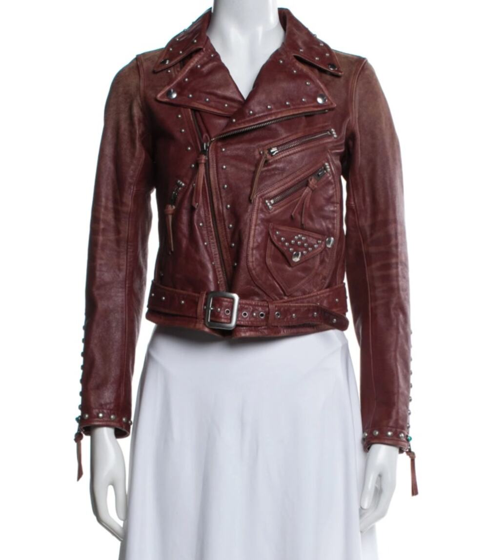 RRL Double RL Ralph Lauren Studded Leather Moto Jacket Red Womens Size 5 NWT